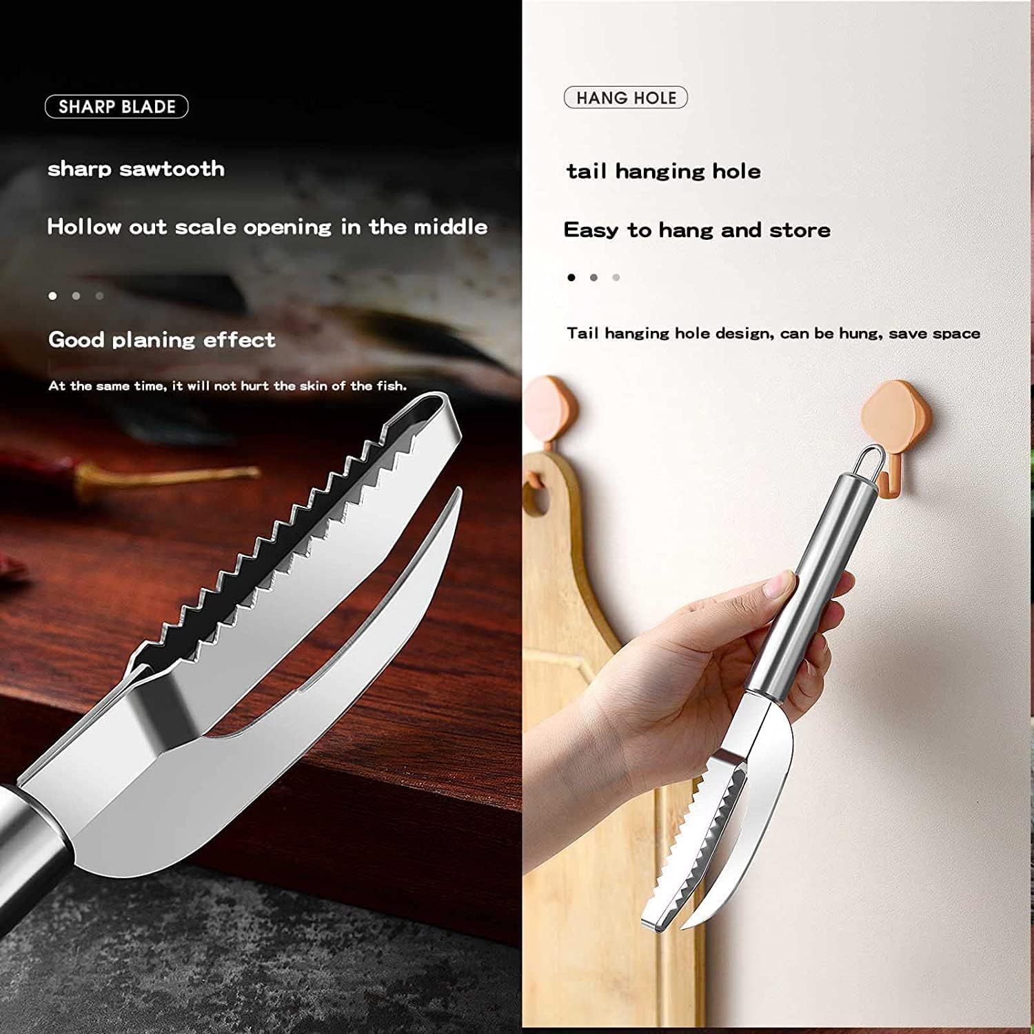 KRUPAVI Stainless Steel Fish Maw Knife, Fish Skin Scale Remover Scraper, 3 in 1 Fish Maw Knife with Sharp Blade, Meat Cutting Butcher (Silver, 1Pcs) 1
