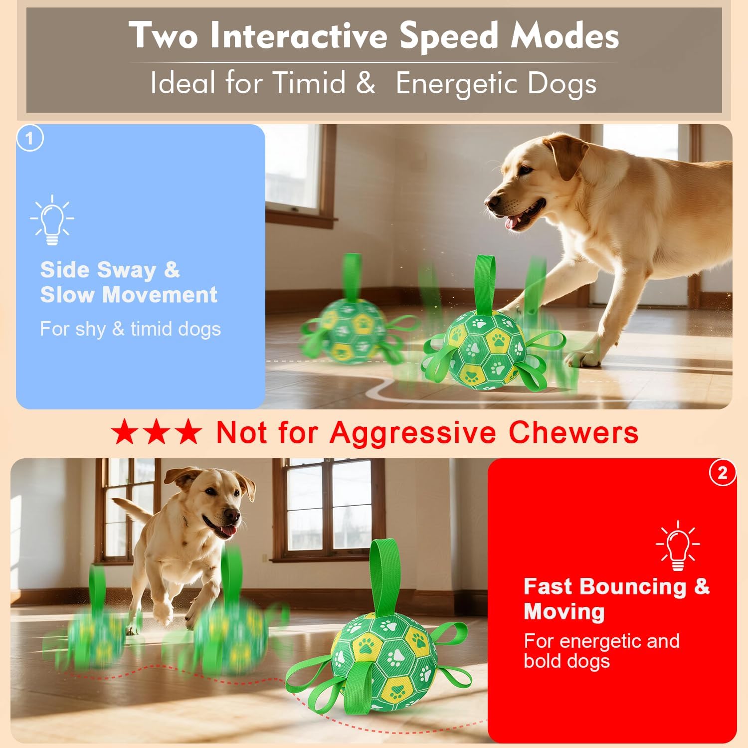 Interactive Dog Toys Dog Soccer Ball to Keep Them Busy,Durable Automatic Moving Jumping Dog Balls with Straps for Small/Medium/Large Dogs, USB Rechargeable,Not for Aggressive Chewers