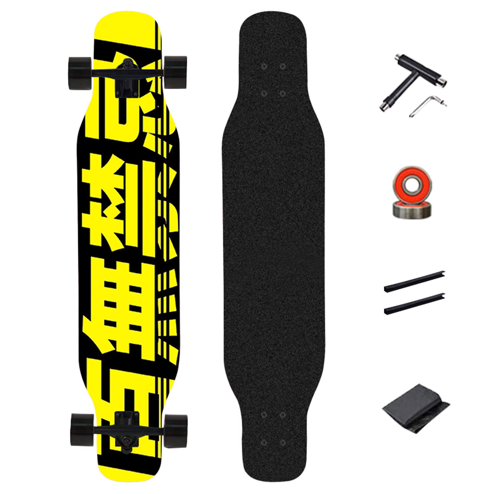Longboard Dancing Cruiser Drop-Through Freeride Skate Boards, 8 Capas Flexible de Arce Tabla Completa, Rodamientos ABEC-9 Alta velicidad, para Jóvenes Los Adultos Niños Principiantes,A