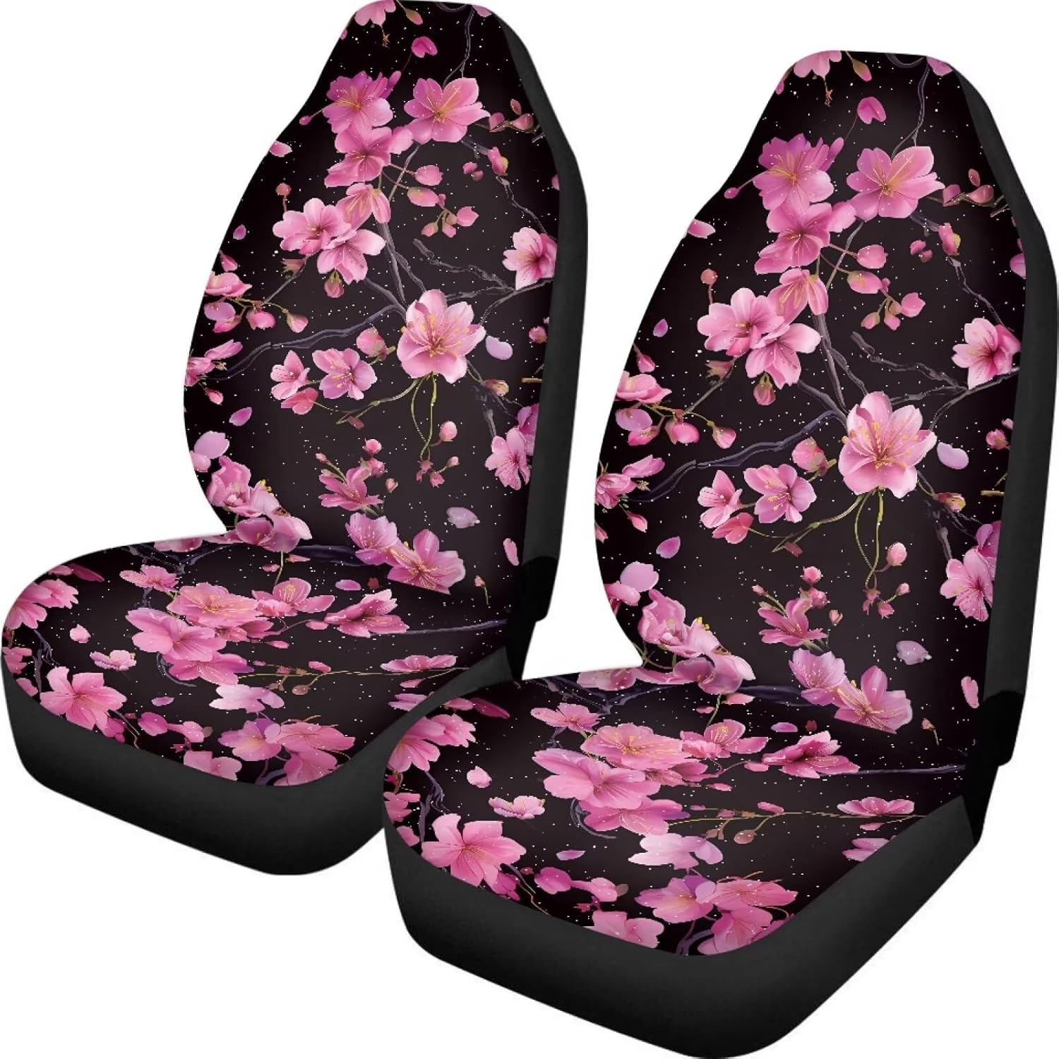HUGS IDEA Denim Cat Front Set Car Seat Covers for Bucket Seats 2 Piece Seat Cover Auto Accessories Interior Seat Covers Universal Fit for SUV, Sedan, Van