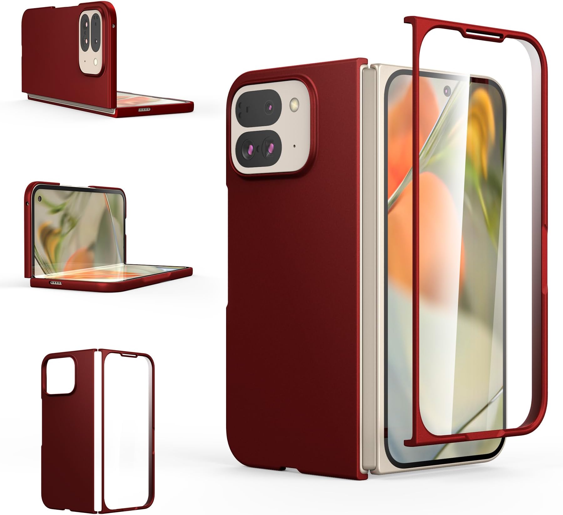 Foluu Case for Google Pixel 9 Pro Fold, with Front Built-in Screen Protector, Ultra Thin Slim Fit Matte PC Protective Cover for Google Pixel 9 Pro Fold 2024 (Deep Red)