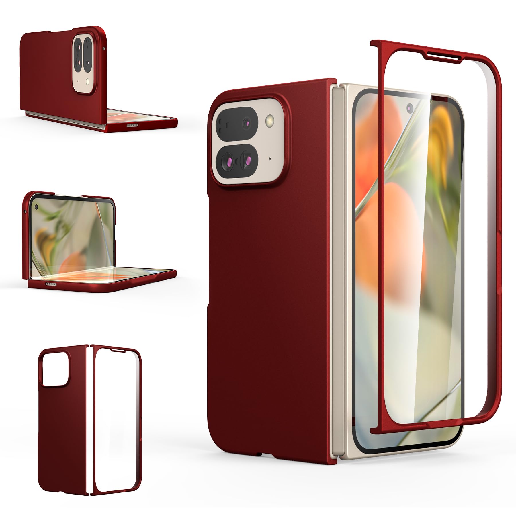 Foluu Slim Fit Case for Google Pixel 9 Pro Fold 2024, with Front Built-in Screen Protector, Ultra Thin Matte PC with Non-Slip Grip Protective Cover for Google Pixel 9 Pro Fold 2024 (Deep Red)