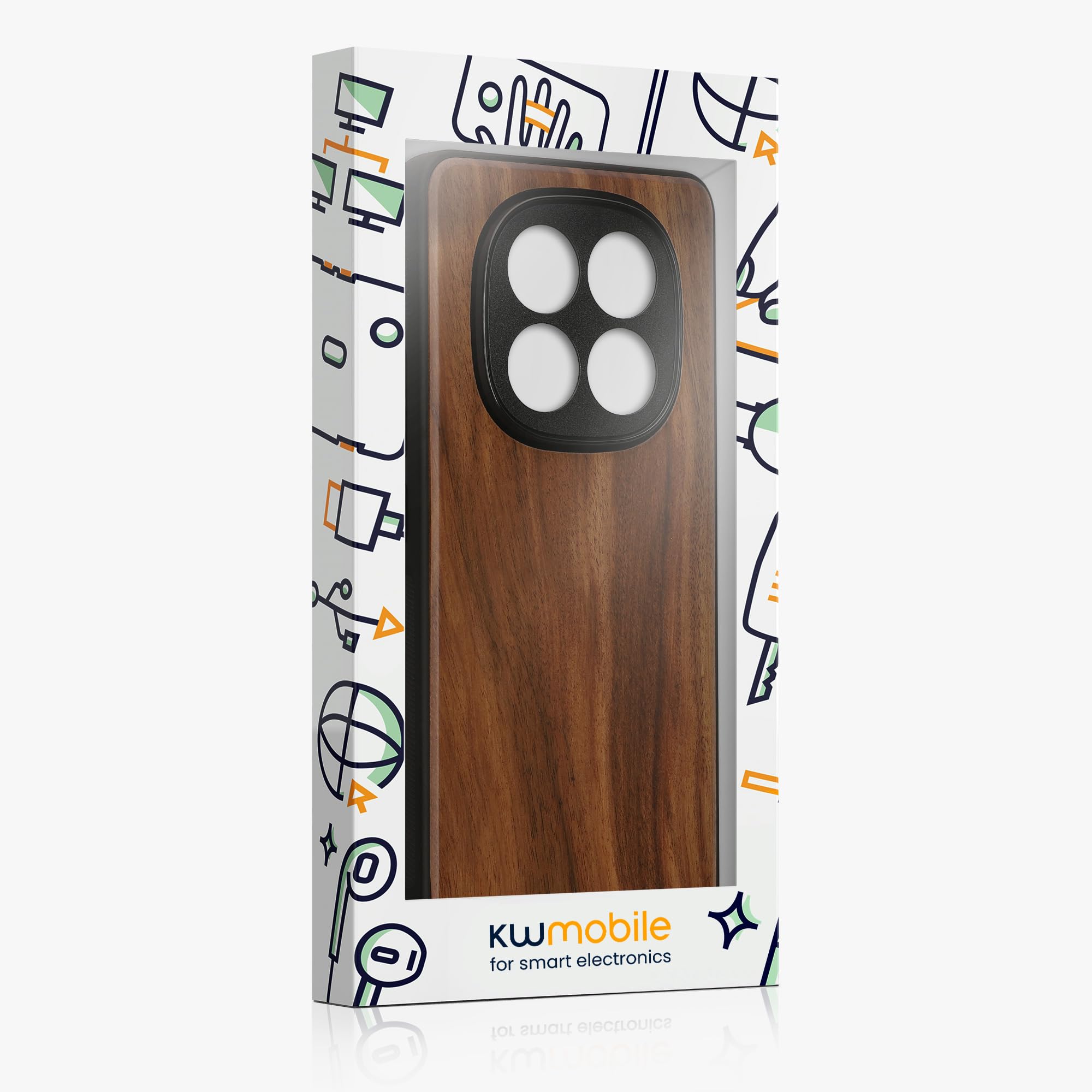 Kwnobile Holz-Hülle Für Xiaomi Redmi Note 14 Pro+ 5G – Dunkelbraun Mit Sonnen-Motiv, TPU-Rahmen