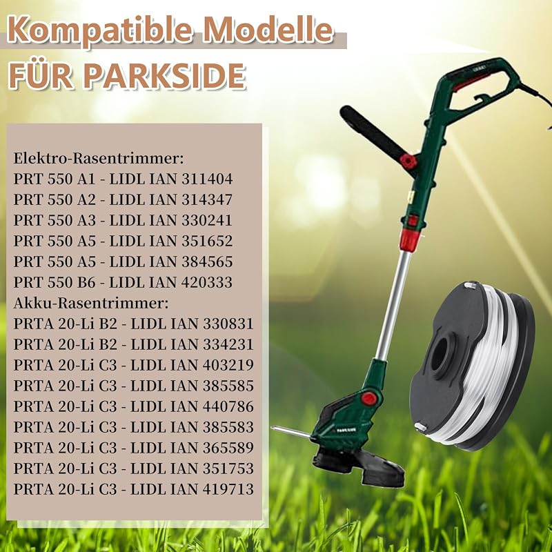 Yweller 6 db pótdob szett Parkside LIDL fűszegélynyíróhoz, PRT 550 A1-A5, B6 és PRTA 20-Li B2, C3 modellekhez, 1,6 mm-es damillal