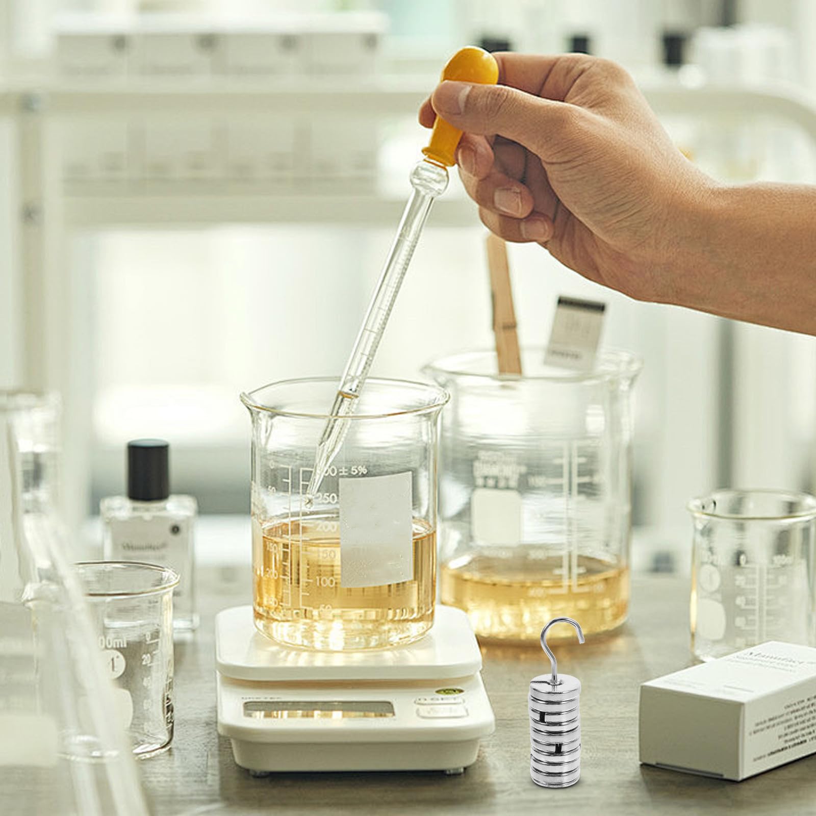 KICHOUSE Jeu de Poids Métalliques à Fentes en Fer Chromé pour Laboratoire, Calibration Précise et Équilibrage, Ensemble 9 Pièces Argenté, pour Production Artisanale