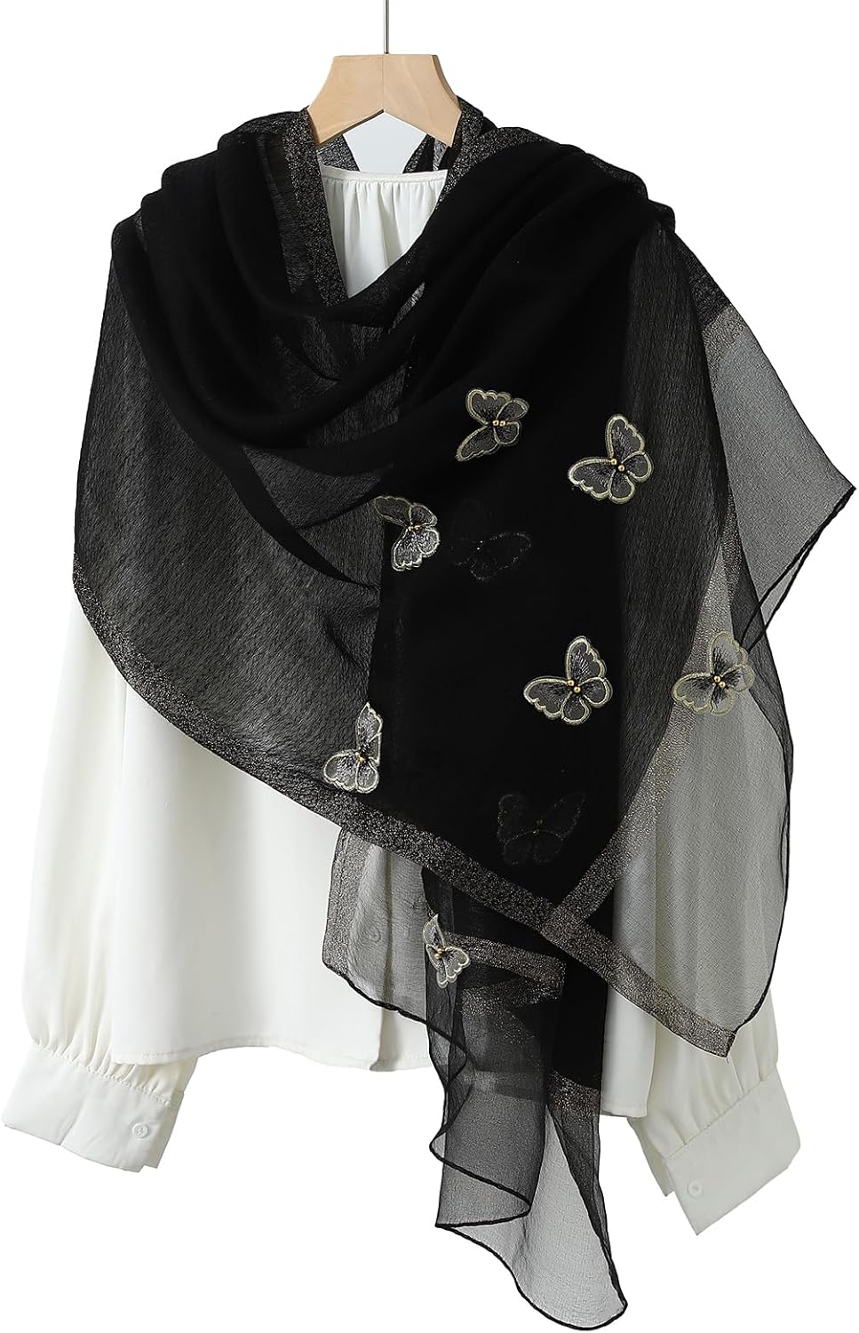 Isurrender Silk Embroidered Long Scarf Lightweight Wrap for Evening Party Fashion Pashmina Shawl Wraps for Women Formal - Image 3