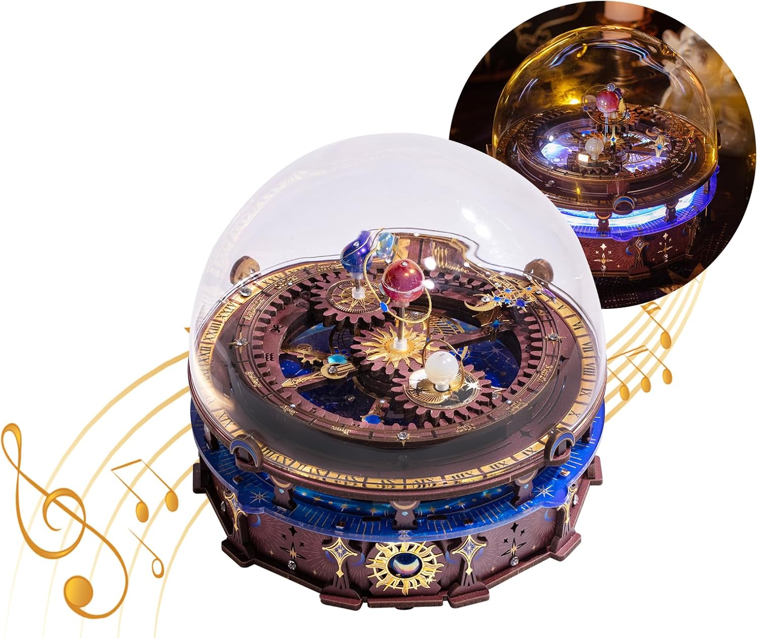 MU 3D Wooden Puzzles The Planisphere Rotating World Globe Puzzles Llluminated Led Light Craft Work, USB Rechargeable DIY Assembly Building Kit for Adults, Music Box DIY Set Birthday Gifts Home Decor