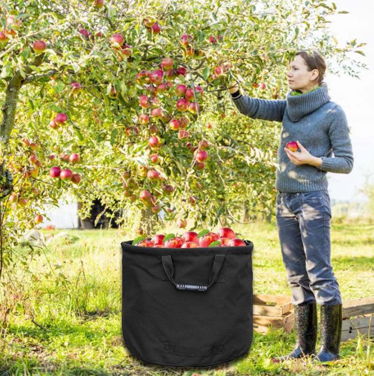 Paquete de 4 bolsas de basura de jardín, bolsas reutilizables resistentes con asas de goma, bolsas de gran capacidad de 22 x 18 pulgadas, para recoger residuos, hojas y hierba (negro)