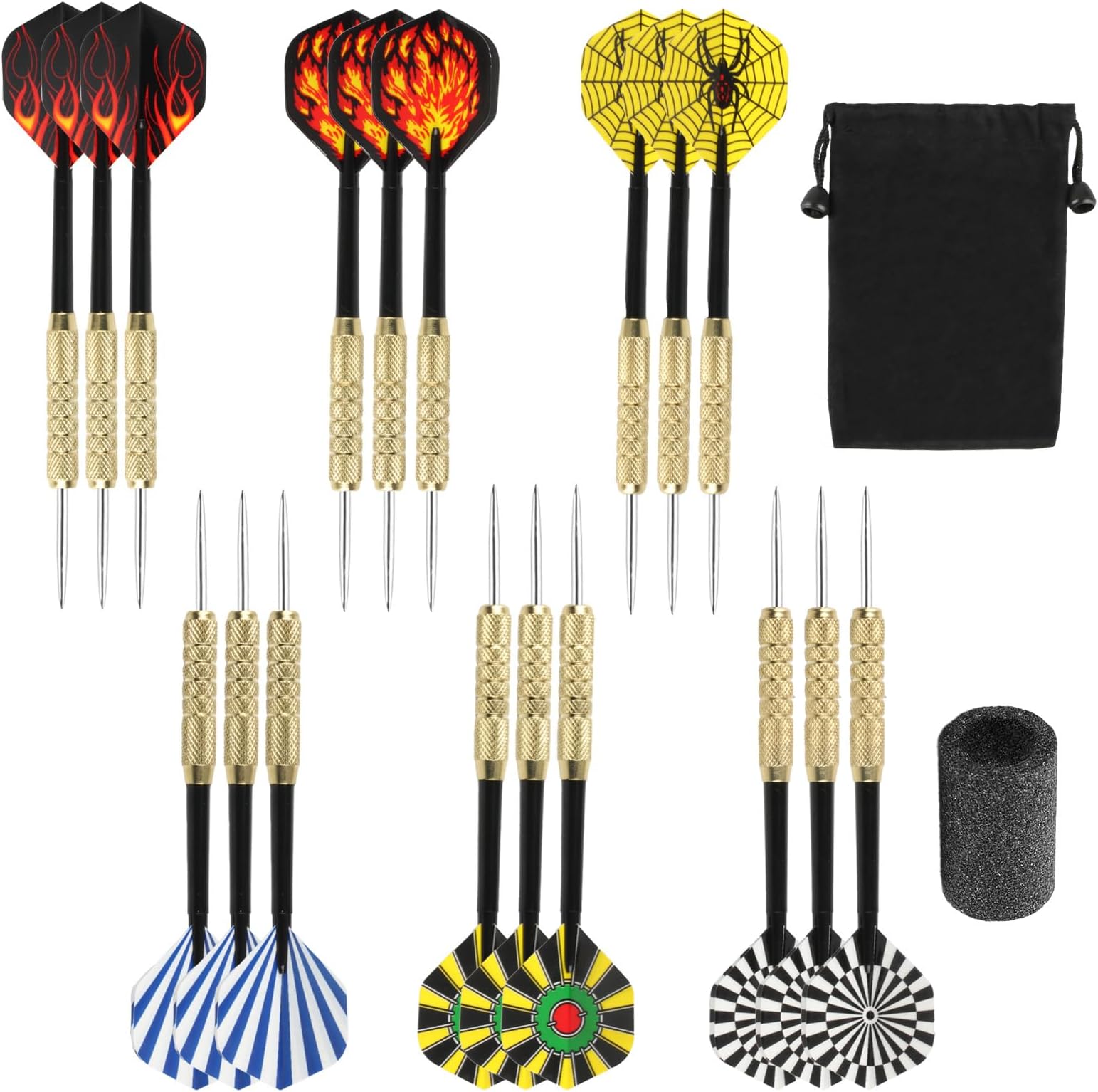 Darts Set, 18 Pcs Steel Tip Darts, Kids Darts of Darts for Beginner, with Darts Sharpener
