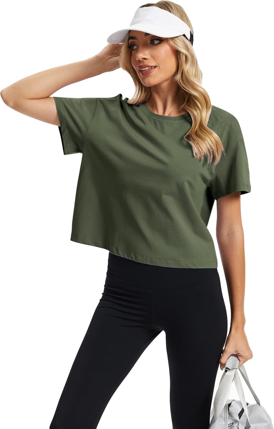 SMENG Women's Workout Crop Tops UPF50+ Cotton Soft Breathable Tshirt Loose Short Sleeve Yoga Athletic Shirt 2025 - Image 4