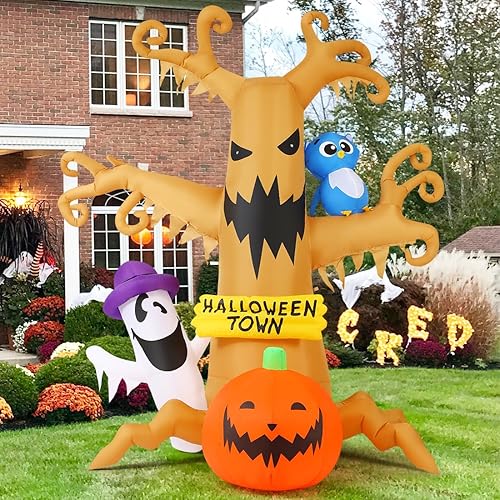 Miniatura 4 de GOOSH Árbol muerto inflable de Halloween de 8 pies para decoración al aire libre con fantasmas de búho y calabazas, decoraciones de patio inflables