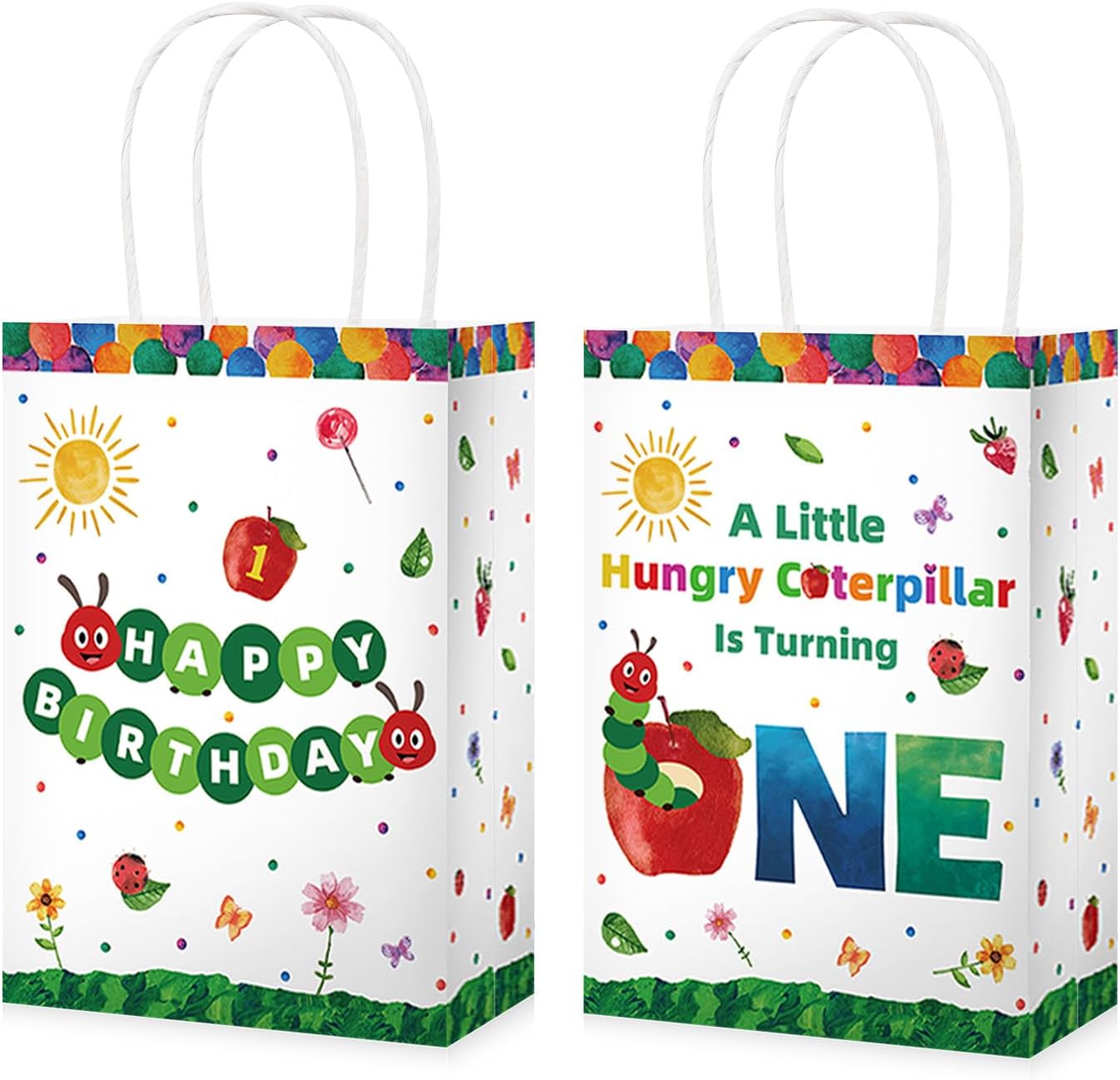 16Pcs Caterpillar 1st Birthday Party Favors Bags A Hungry Green Insect is Turning One Goodie Bags with Handles Hungry Caterpillar Birthday Party Decorations for Kid Birthday Baby Shower Party Supplies