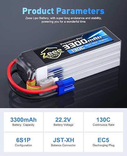 Miniatura 2 de Zeee Premium Pro 6S Lipo Batería 3300mAh 22.2V 130C Ultra Low IR Soft Pack Batería Lipo con conector EC5 para RC Drone Car Truck Boat Helicopter