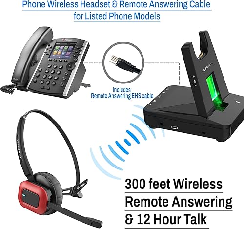 Miniatura 2 de INNOTALK Auriculares inalámbricos compatibles con teléfono Poly Polycom Edge E100, E220, E300, E320, E350, E400, E450, E500, E550, E550, incluye