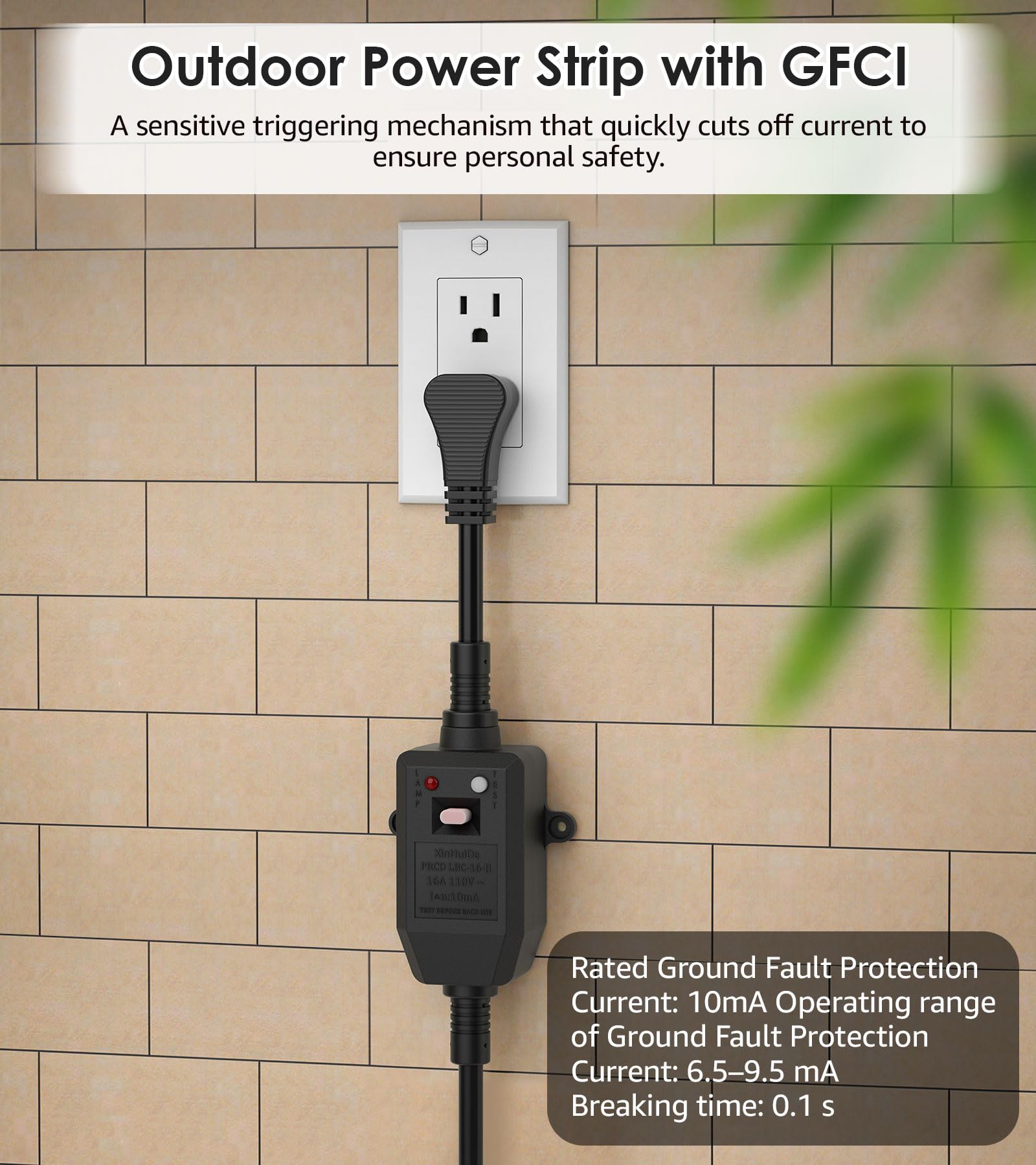 CCCEI Outdoor Power Strip Weatherproof With 8 Plug, Waterproof Extension Cord With Multiple Outlets, Christmas Exterior Garden Yard Surge Protector 15FT - View #4