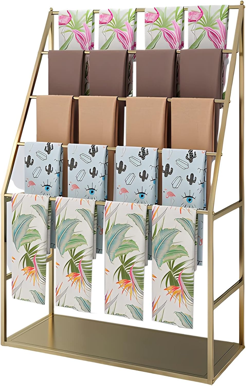 Freestanding Large 5 Tier Silk Scarf Storage Rack Holder for Store,Upright Multifunctional Display Stand Organizers for Shawl Pants Blanket,Gold,Length120Cm