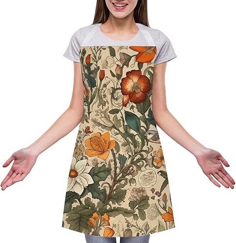 Miniatura 3 de Personalized Retro Pattern Adult Apron, Kitchen Cooking Aprons for Woman Man, Adjustable Bib Apron with Pocket for Baking, BBQ Crafting Outdoors,