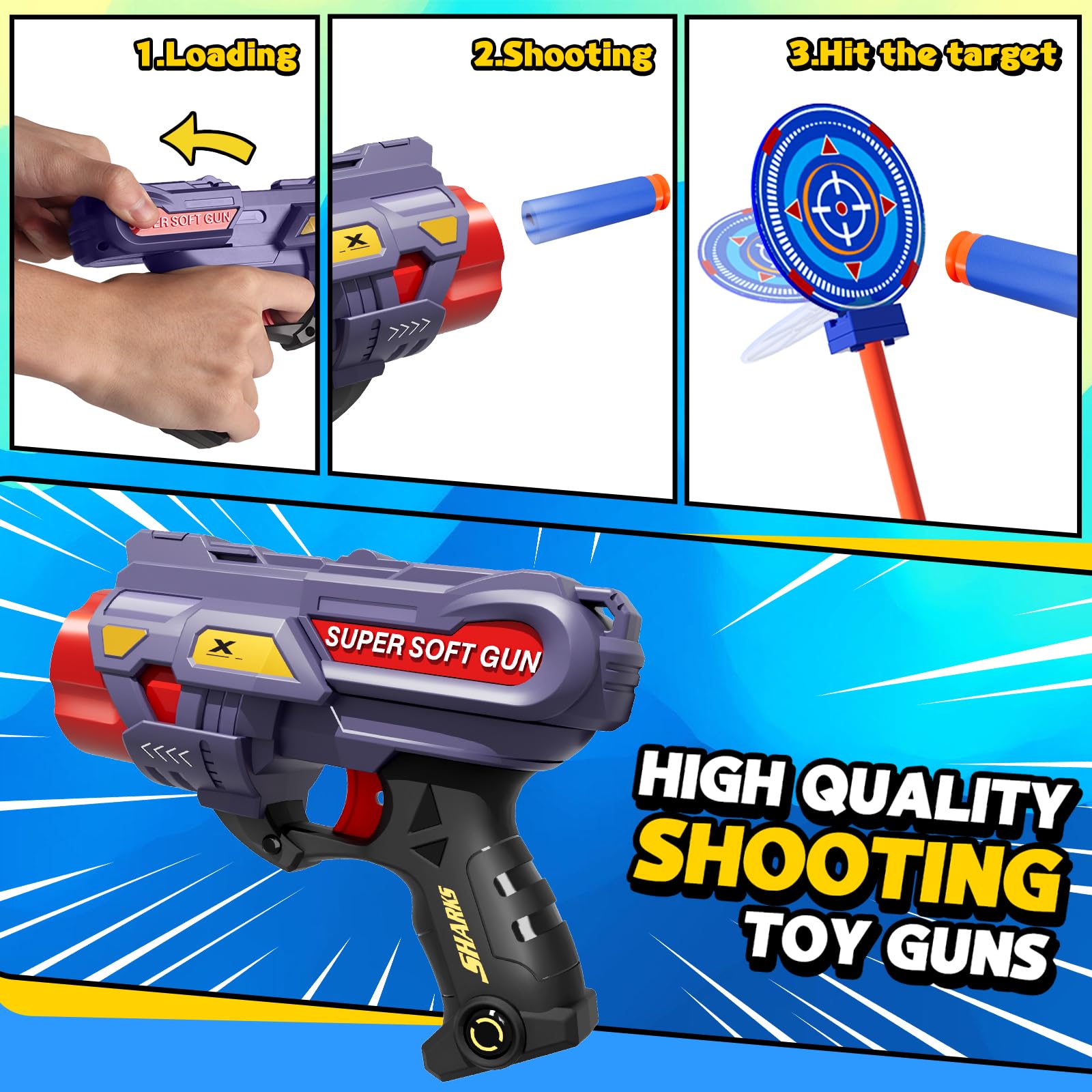 DX DA XIN Giochi di Tiro 4 5 6 7 8 9 10 + Anni Giocattoli per Bambini con 104cm Rotanti Bersagli 2 Pistole Giocattolo Mimetiche 20 Freccette in Schiuma per Nerf Regali Natale per Ragazzi