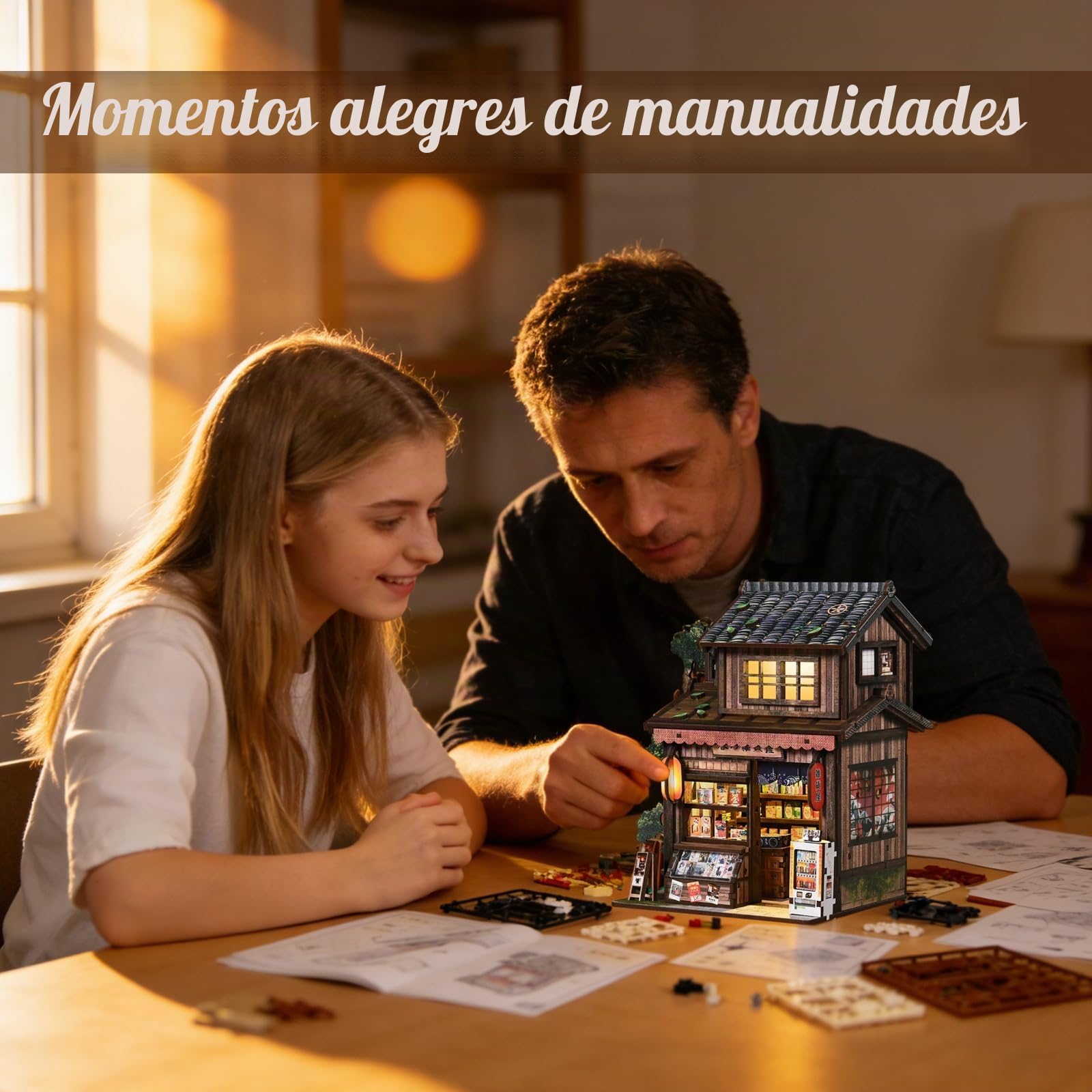 Book Nook DIY Kit-Tienda General Spring Day-Booknook Bausatz mit LED Licht，3D-Holzpuzzles Buchecke, DIY Puppenhaus Häuser，bastelset Erwachsene