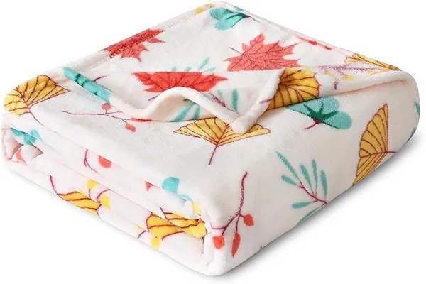 Softan Fleece Blanket - Autumn Leaves Throw Blanket - Fuzzy Lightweight Super Soft Microfiber Flannel Blankets for Couch, Bed, Sofa - Ultra Luxurious Warm and Cozy for All Seasons (60"×80")