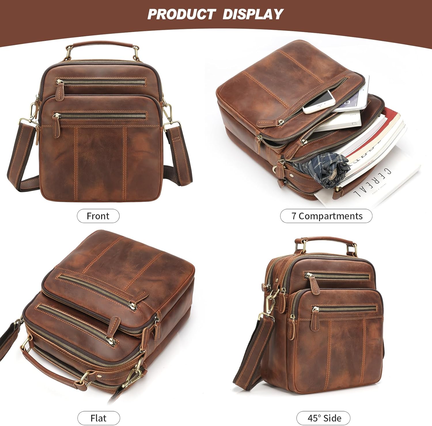 Jack&Chris Leather Messenger Bag for Men, Man Purse Crossbody Bags for Work Business