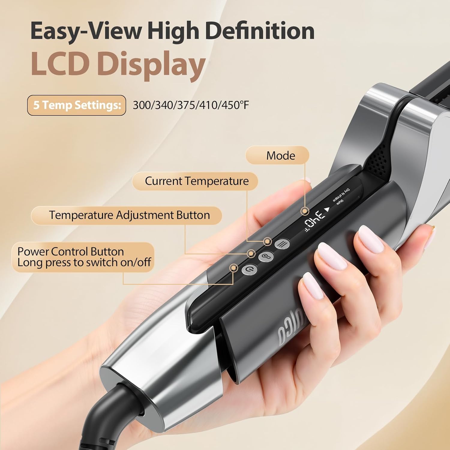 Upgraded Hair Air Straightener, Quico 100-240V Dual Voltage High-Speed Airflow 2 in 1 Straightener and Curler Travel Airstraight, 5 Temps Ionic Hair Care Flat Iron Hair Straightener, Premium Grey