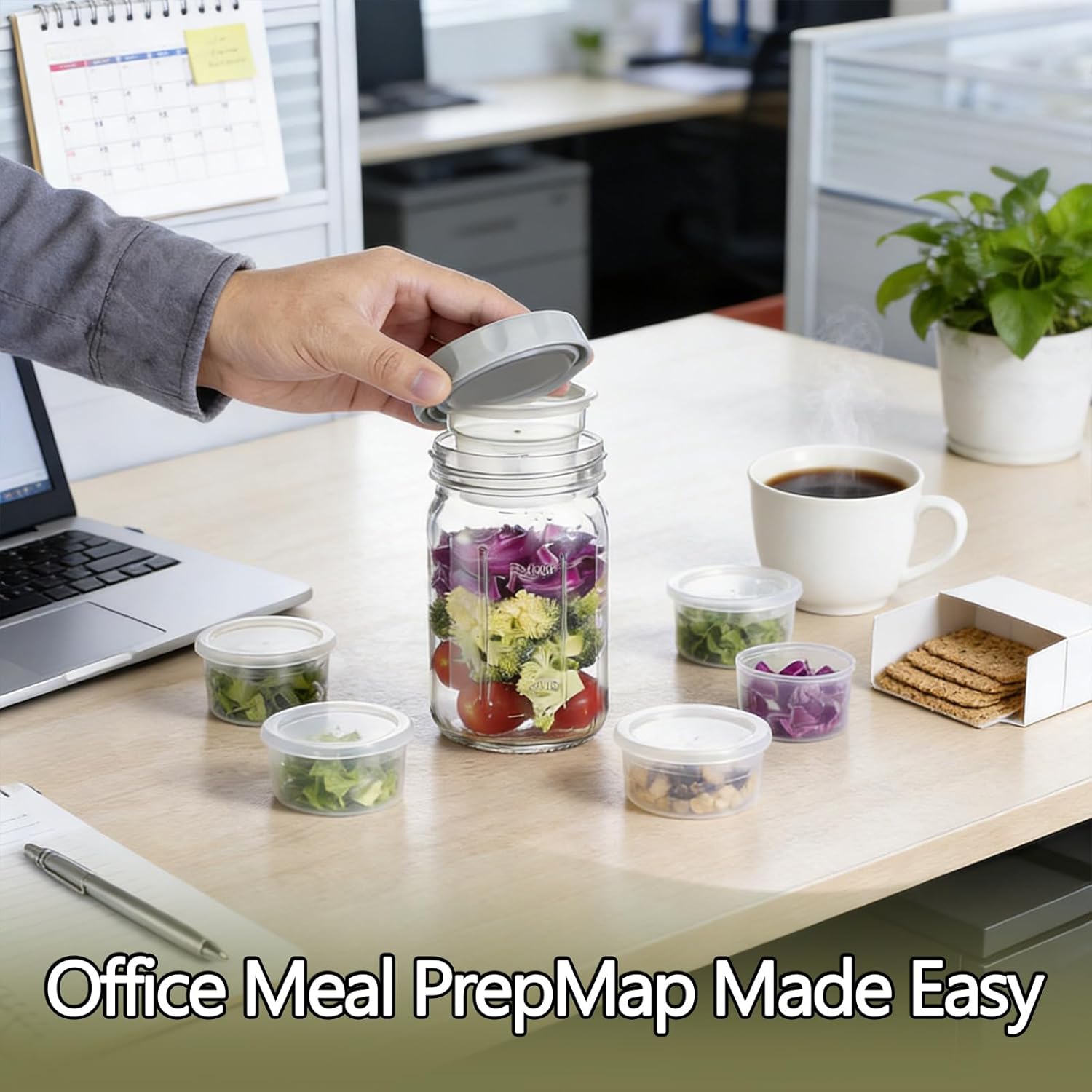 Glass Salad Jars with Lids, Two Small Built-in Boxes - Leakproof Salad Container with Secure Lid - Portable Meal Prep Jar Jar Salad Container, for Office, 32oz Mason Jars(1 Set) - Image 5