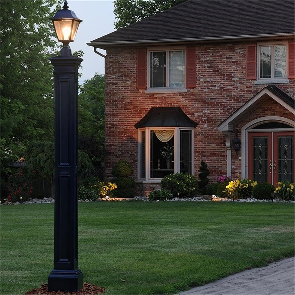 Pemberly Row Traditional Plastic Lamp Post, Black Finish, 89 in x 9.5 in, UV-Resistant Polyethylene Resin, Includes Steel Mount, Durable Outdoor Design for Secure Residential or Commercial Use
