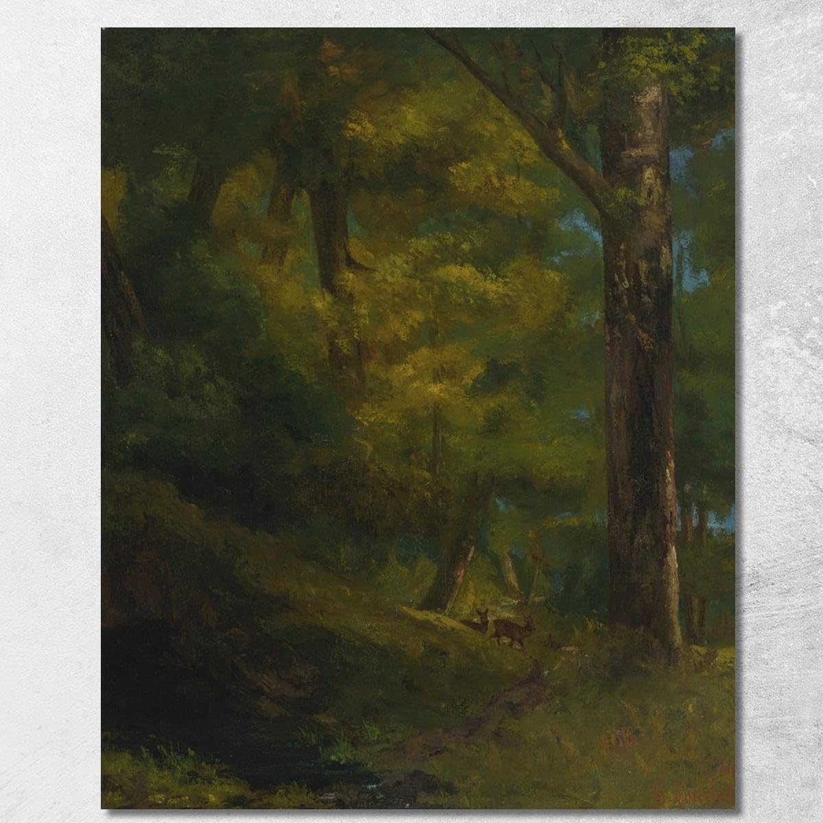 Tableau Courbet Deux cerfs dans la forêt grand format encadré