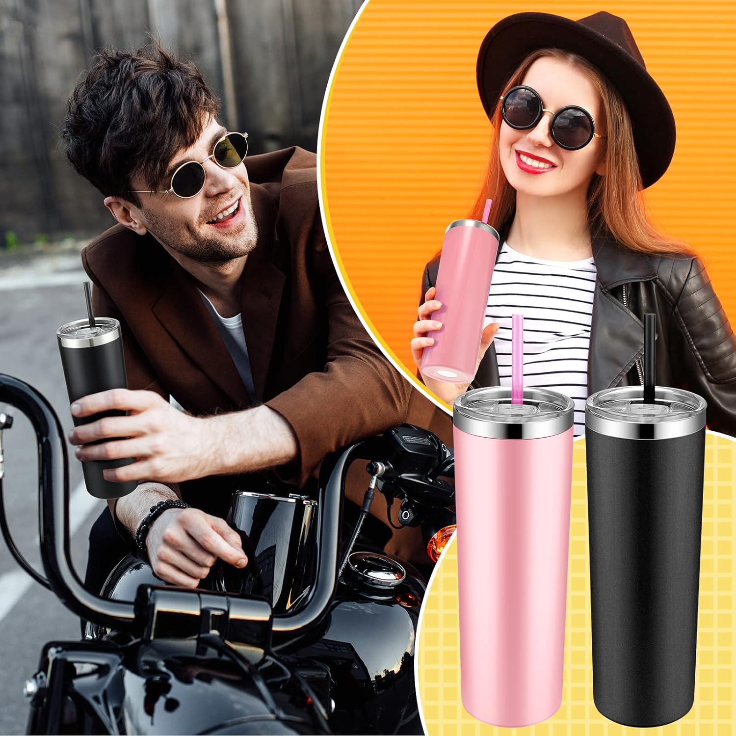 Thenshop 20 Pack Skinny Tumblers with Lids and Straws 20 oz Stainless Steel Tumbler Bulk Double Wall Vacuum Insulated Travel Cup Skinny Coffee Mug for Coffee Water Hot Cold Drinks - Image 6