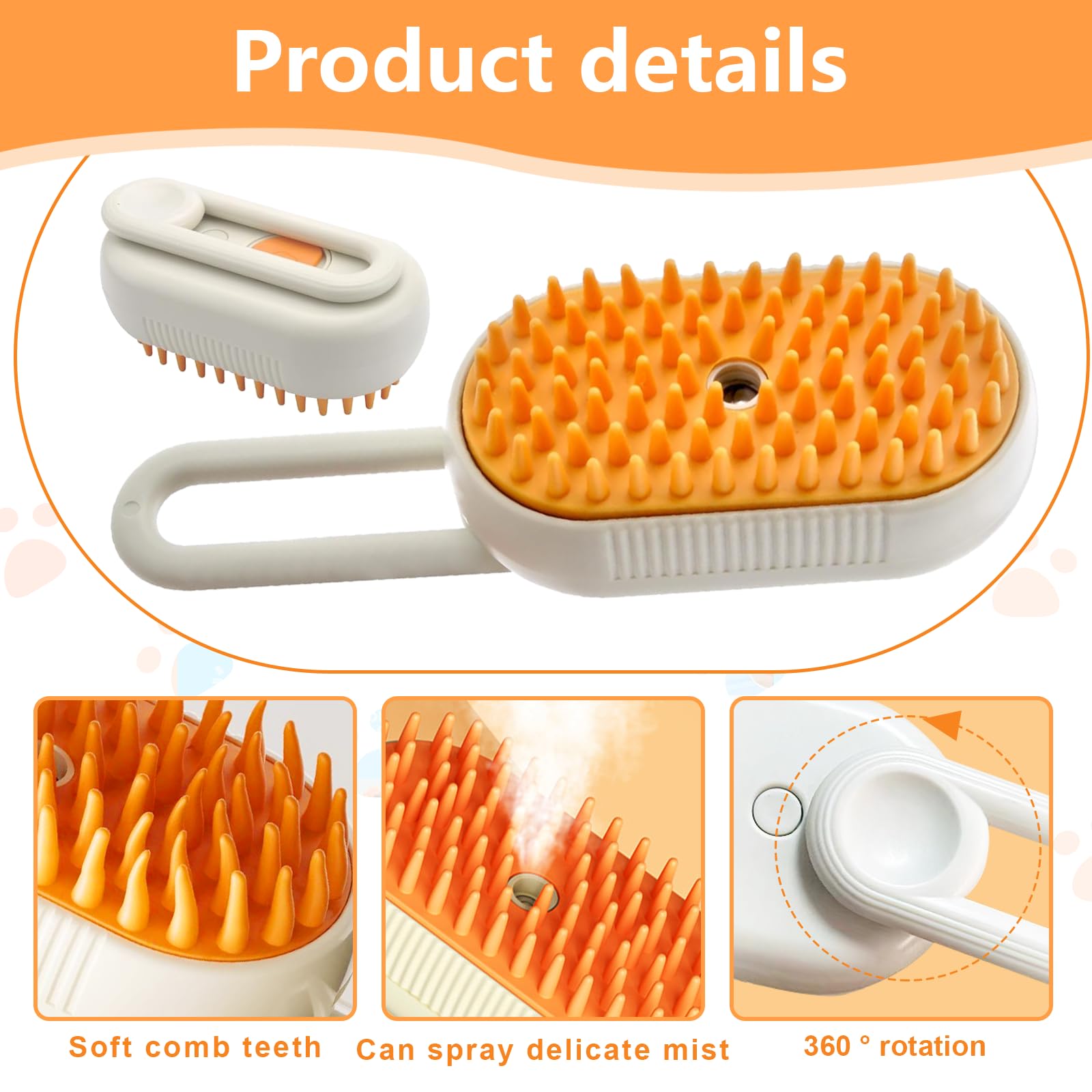 3 in 1 Steam Brush for Cats & Dogs - Multi-Purpose Pet Grooming Tool - Image 3