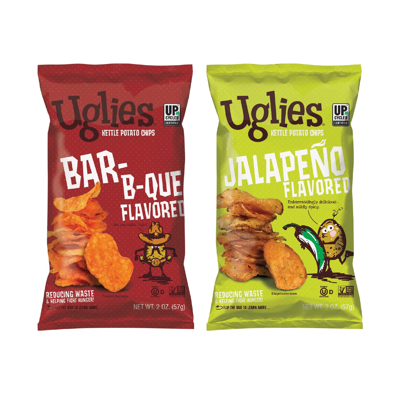Uglies BBQ, Sea Salt 6 OZ Kettle Cooked Potato Chips - Gluten Free, Kosher, Non-GMO, Office and Kids Snacks - Individual Lunch Snack 6 OZ Variety Pack of 4