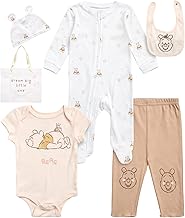 Disney Newborn Baby Girl Boy Clothes - 7 Piece Mickey Mouse Winnie the Pooh Bib Onesie Overall Beanie Pants Gift Bag Gift Set