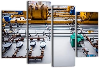Canvas Wall Art for Bedroom 4 Panels Boiler room equipment for modern heating system Framed Art Prints Wall Decor for Bathroom Ready to Hang Western Home Decor Office Bar