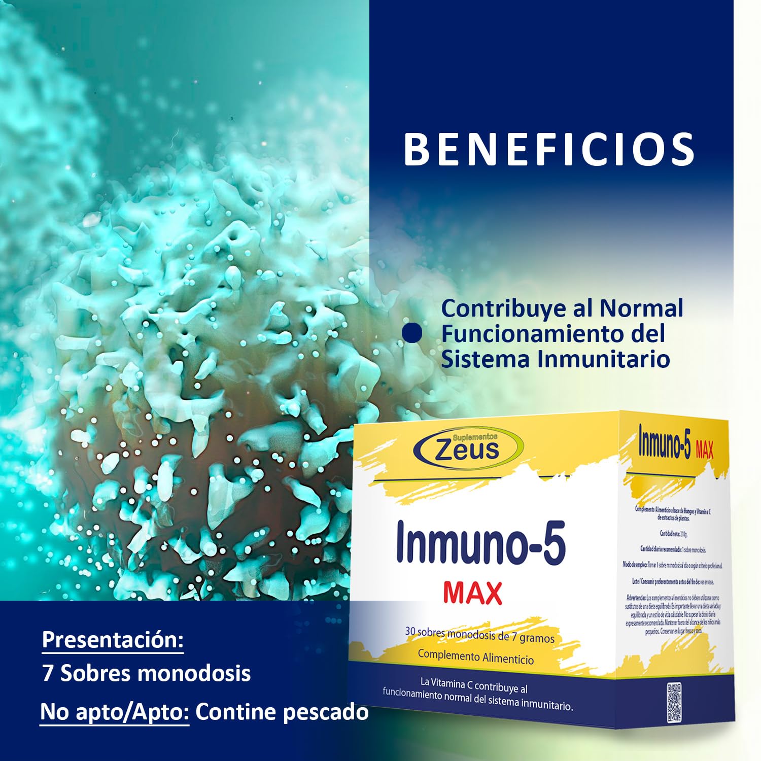 INMUNO-5 MAX |Contribuye al funcionamiento normal del sistema inmunitario | Complemento Alimenticio a base de Hongos y Plantas que aportan Vitamina C | 100% Vegano | 30 Sobres monodosis