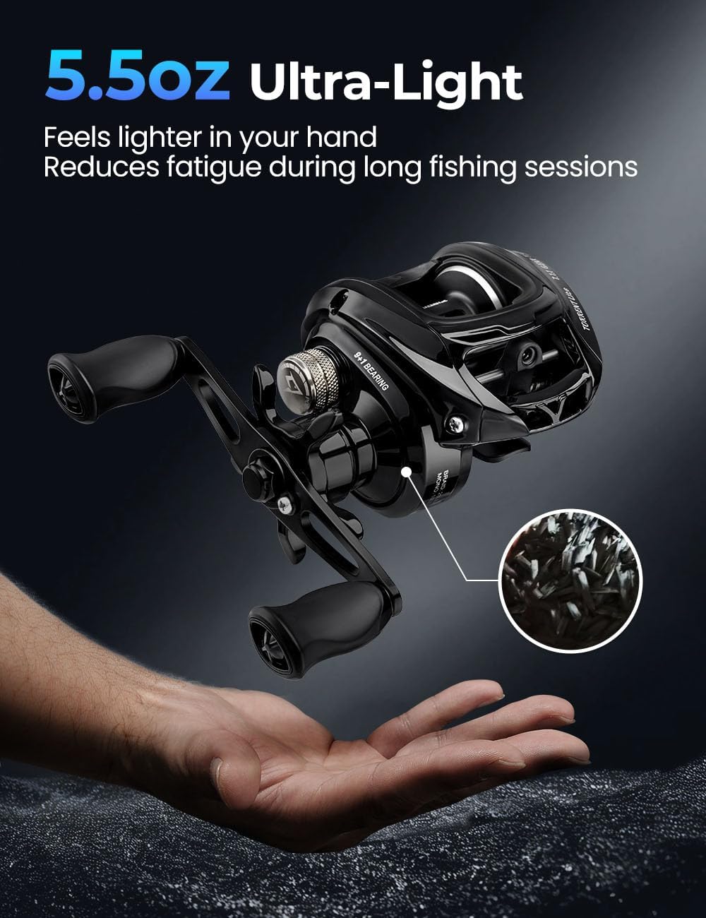 Piscifun Torrent Lite Ultra-Light Baitcasting Reel, 5.5 oz Carbon Body, 7.1:1 Gear Ratio, Low Profile 40mm Design, Smooth & Easy Control Fishing Reel for Bass, Creeks & Freshwater