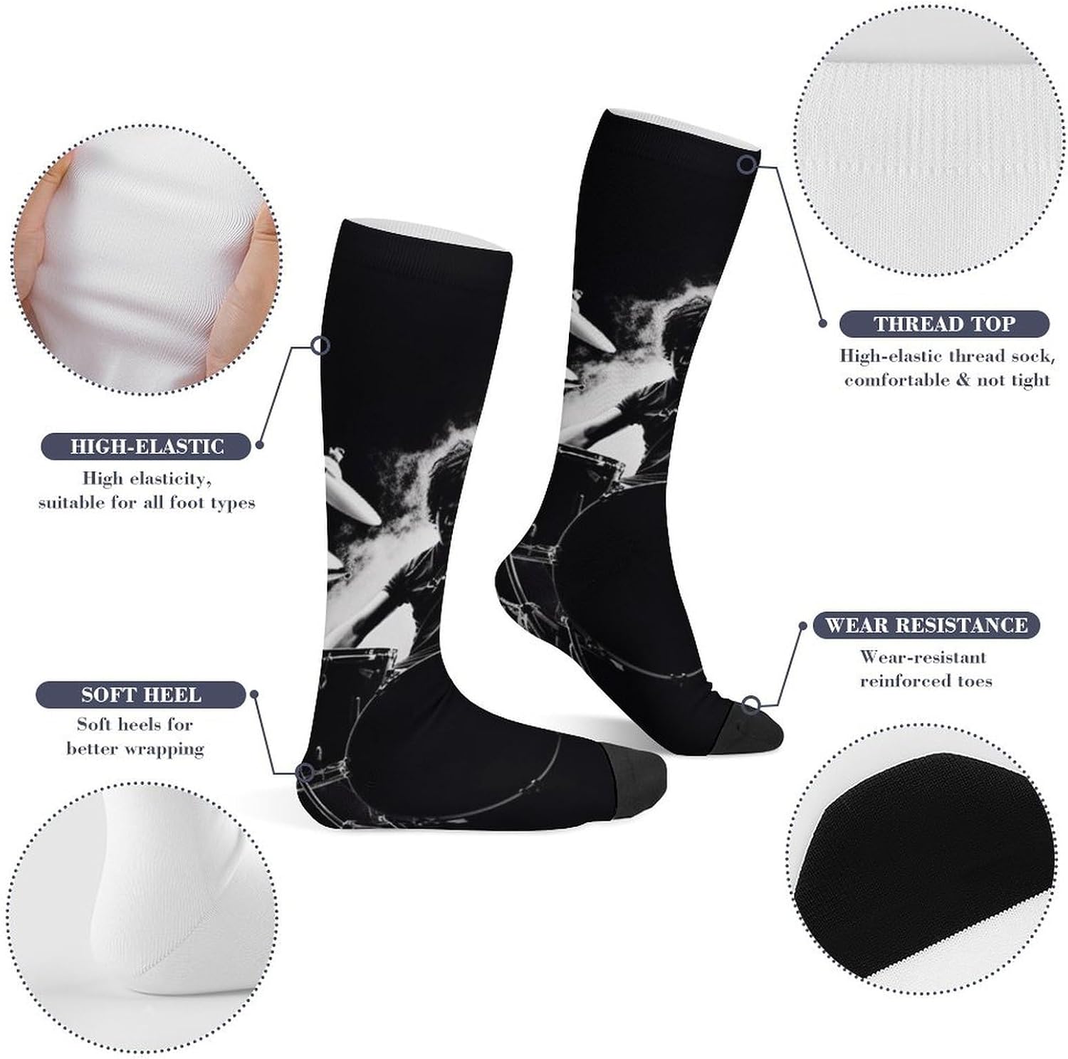 Drummer Knee High Soccer Socks Moisture Wicking
