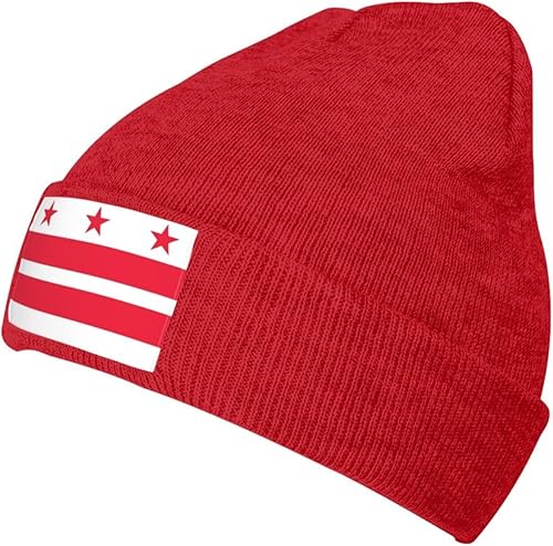 Washington Dc Flag Beanie Hats for Men Women Cuffed Plain Skull Knit Caps Red