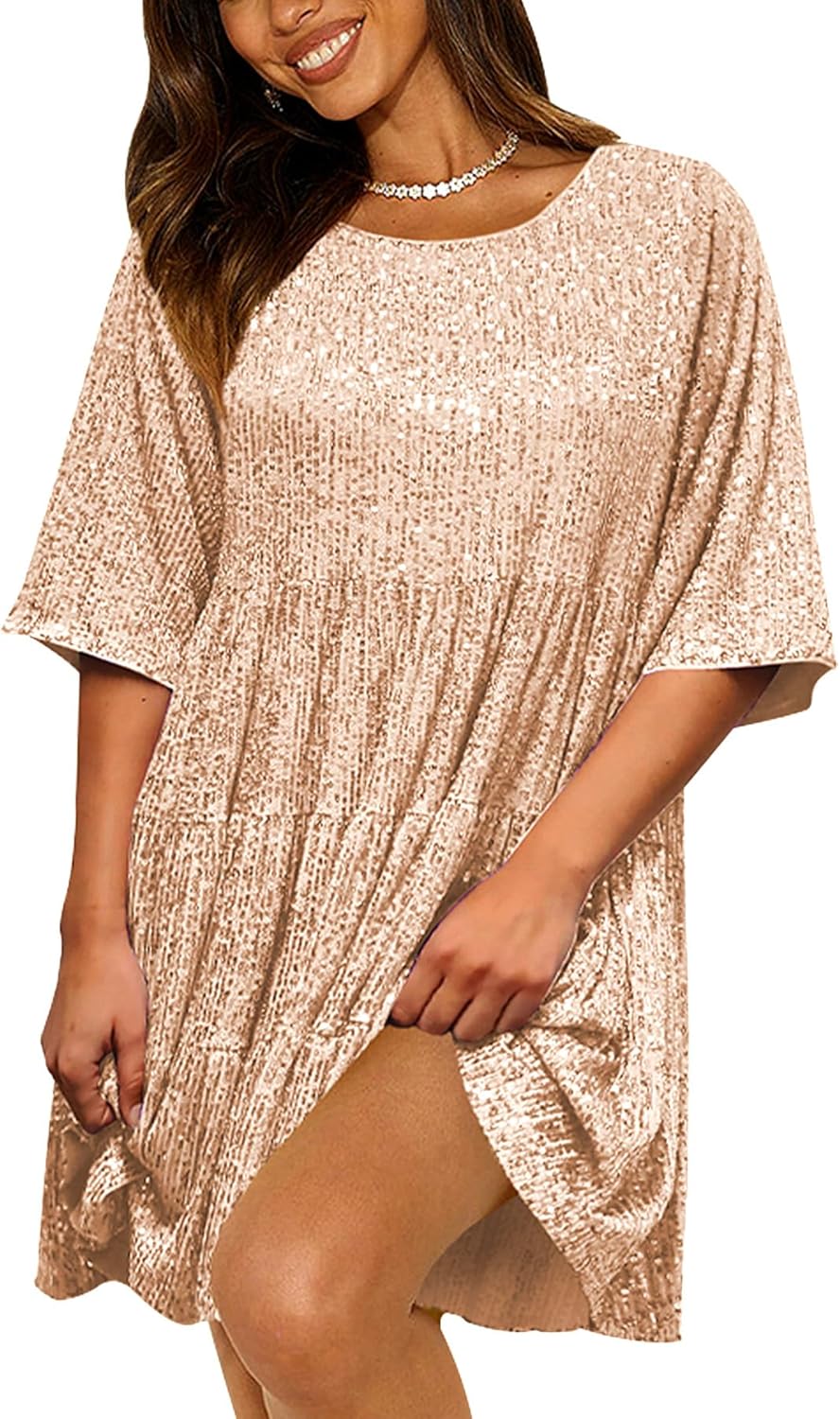 Sequin Babydoll Summer Dress,Sparkly Glitter Dress Short Flowy Tiered Tunic Dress for Women Party Club Night - Image 7