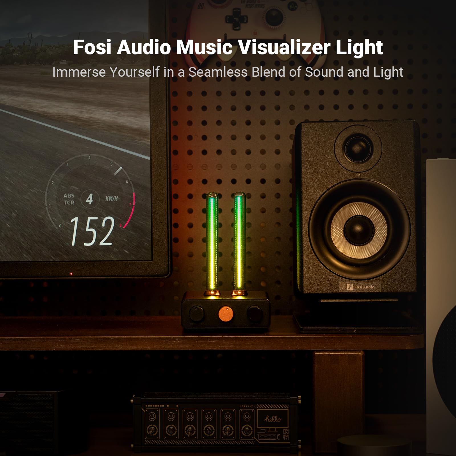 Fosi Audio Music Visualizer, Sound Pickup Spectrum Analyzer, Vintage Tube RGB Ambient Light, Microphone Voice Picking Volume Display Meter for Home Stereo System Desktop, with Sensitivity Adjustment