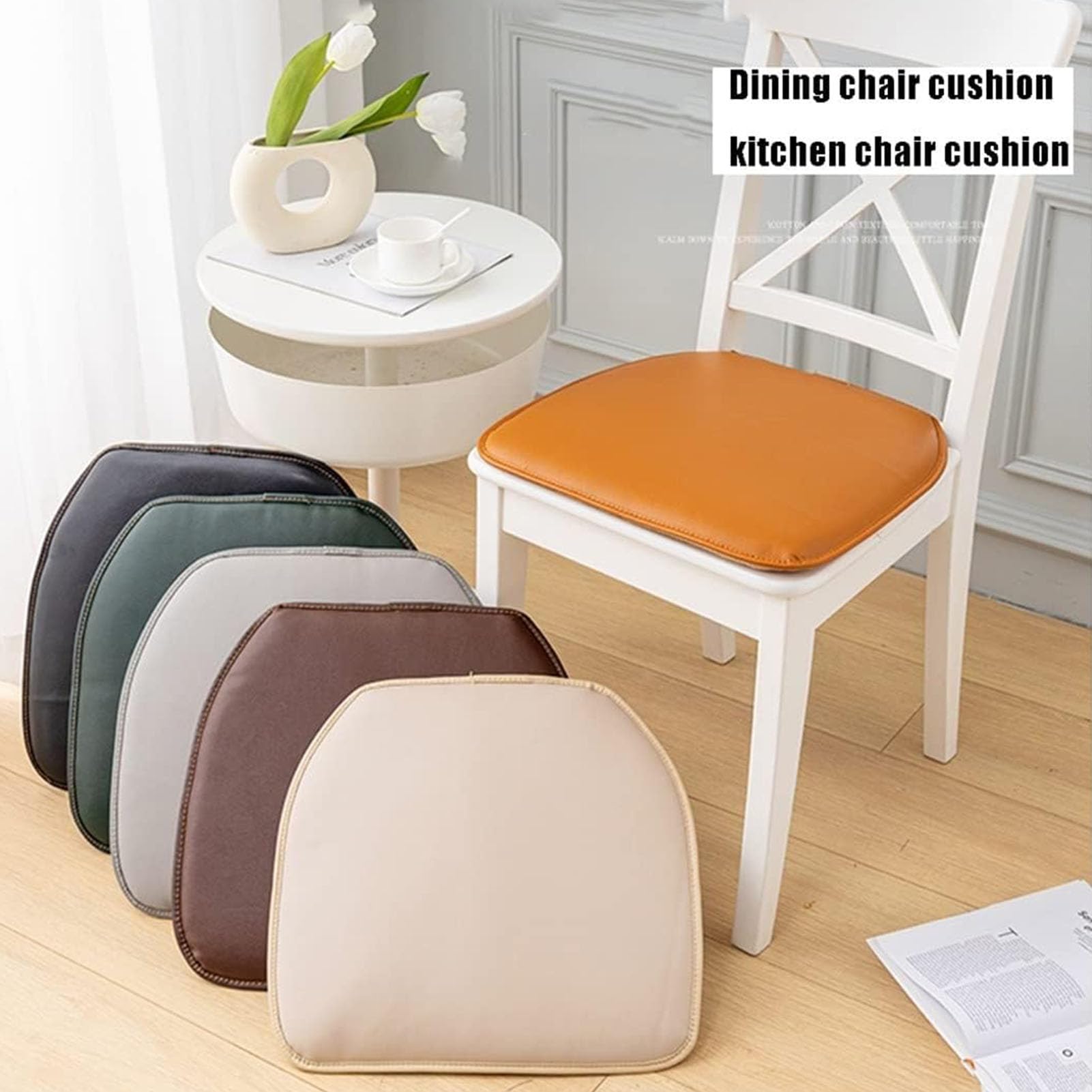 Cuscini Per Sedia Impermeabili Beige - 43x47x5 Cm - Con Lacci Antiscivolo - Per Interni/esterni - Imbottitura In Fibra FR - 4