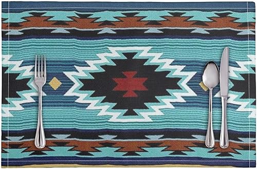 Miniatura 8 de Juego de 6 manteles individuales aztecas bohemios para mesa de comedor, manteles individuales tribales navajos, accesorios decorativos, fáciles de