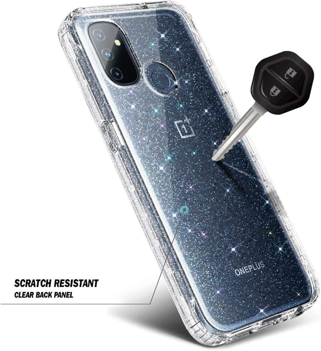 NZND OnePlus Nord N100 Case with [Built-in Screen Protector], Full-Body Protective Shockproof Rugged Bumper Cover, Impact Resist Durable Phone Case -Glitter Crystal Clear