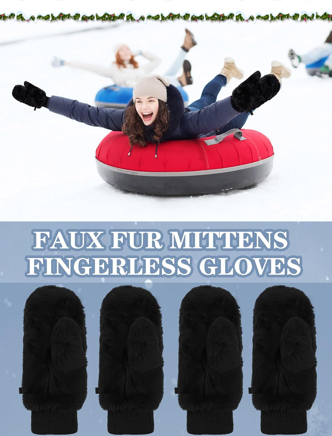 SATINIOR Faux Fur Mittens Fingerless Gloves Convertible Gloves Fluffy Winter Warm Soft Half Finger Fuzzy for Women - Image 6