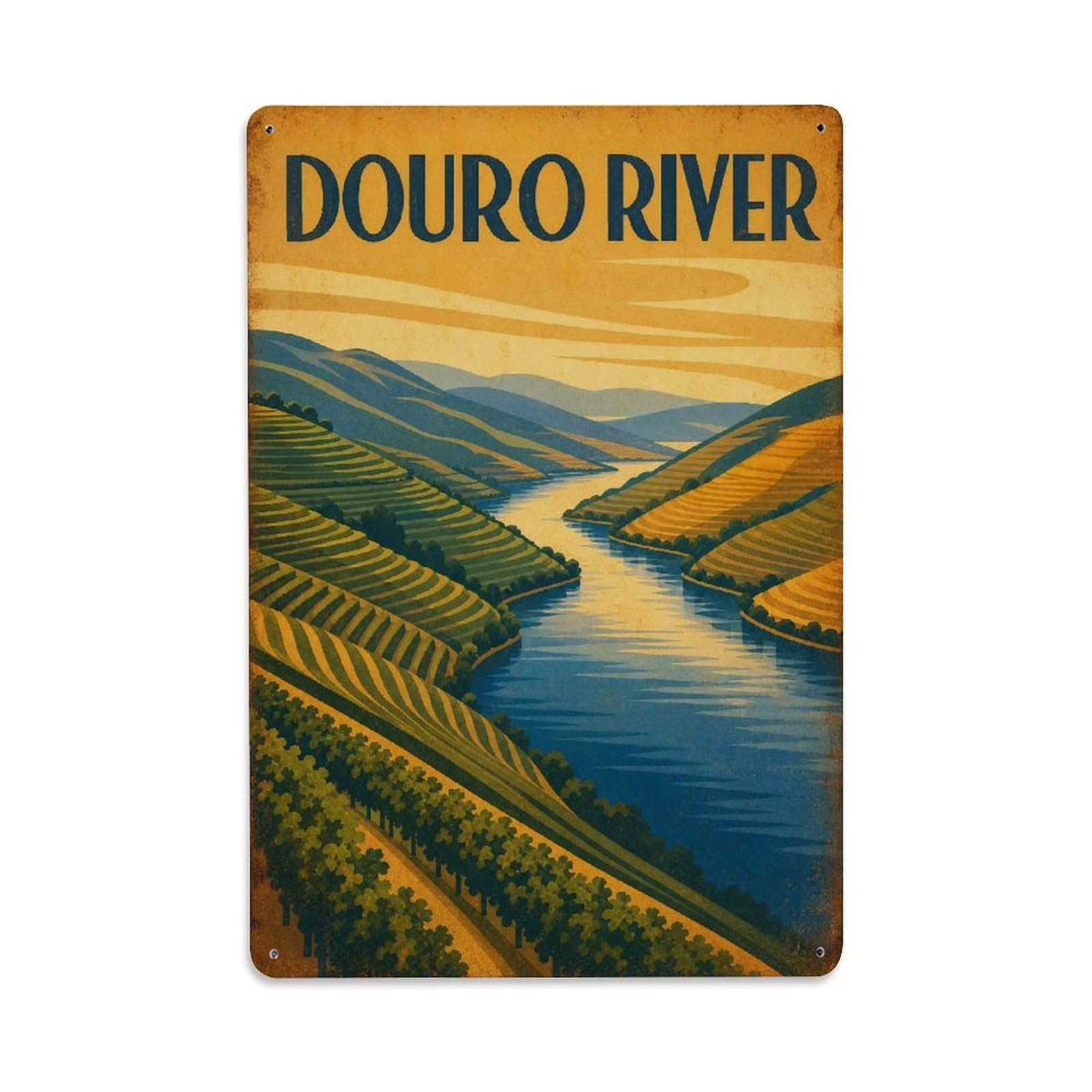 Yrnq 08X12inch Vintage Style Vintage Douro River Valley Landscape Portugal Metal Tin Sign