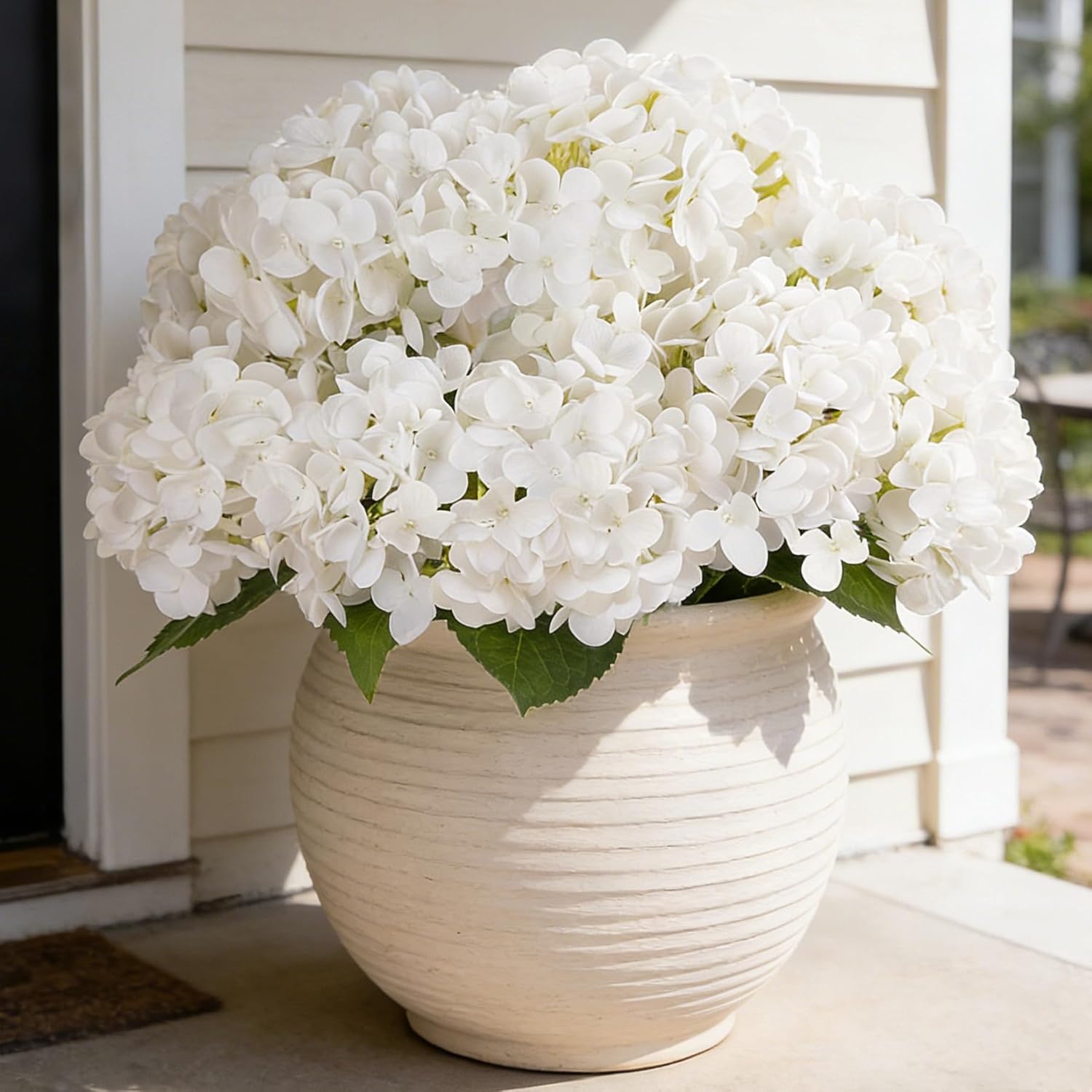 INXUGAO Artificial Flowers Fake Outdoor Hydrangea Bouquets with Long Stems, 3Pcs 18" Faux Ivory White Hydrangeas with Latex Real Touch for Outdoors, Wedding, Baby Shower and Party Decor