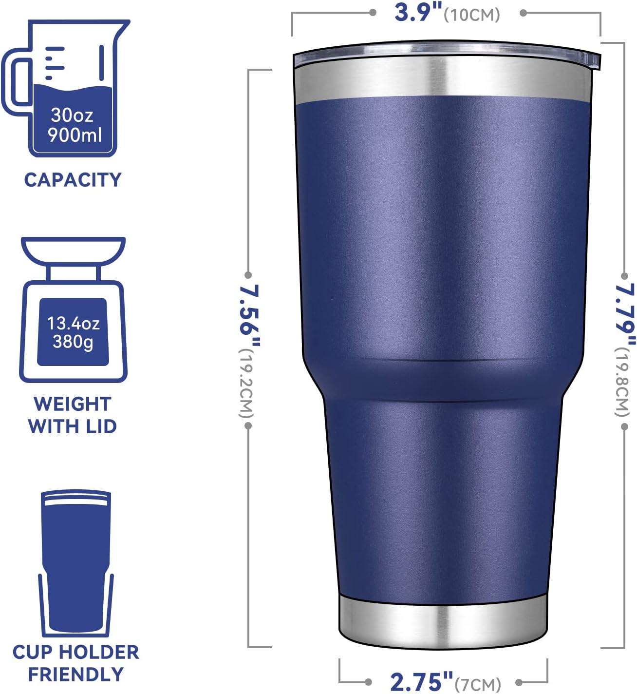 DOMICARE 30 oz Tumbler with Lid and Straw, Stainless Steel Tumblers Bulk, Insulated Vacuum Double Wall Travel Coffee Mug, Durable Powder Coated Tumbler Cups (Navy, 12) - Image 2