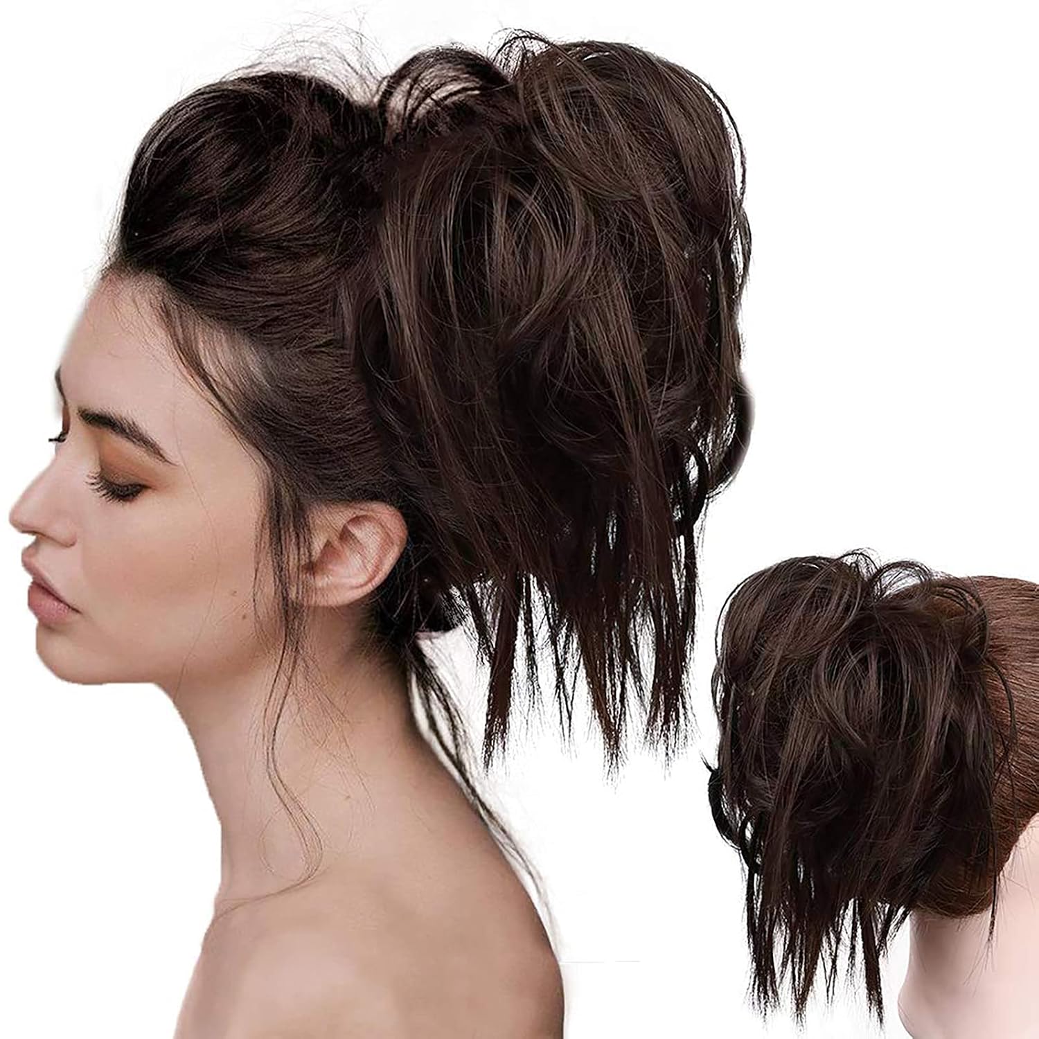 HMD Tousled Updo Messy Bun Hair Piece for Women Synthetic Hair Extension | Messy Bun Hair Piece with Elastic Scrunchie Synthetic Tousled Updos Ponytail Hairstyles for Daily Wear