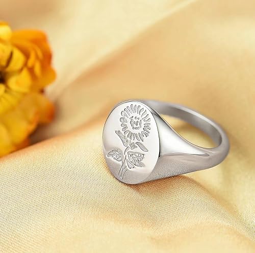Vista 5 de You are My Sunshine - Anillo de circonita cúbica para mujer, diseño de flor de amapola gruesa, de acero inoxidable, regalo de joyería