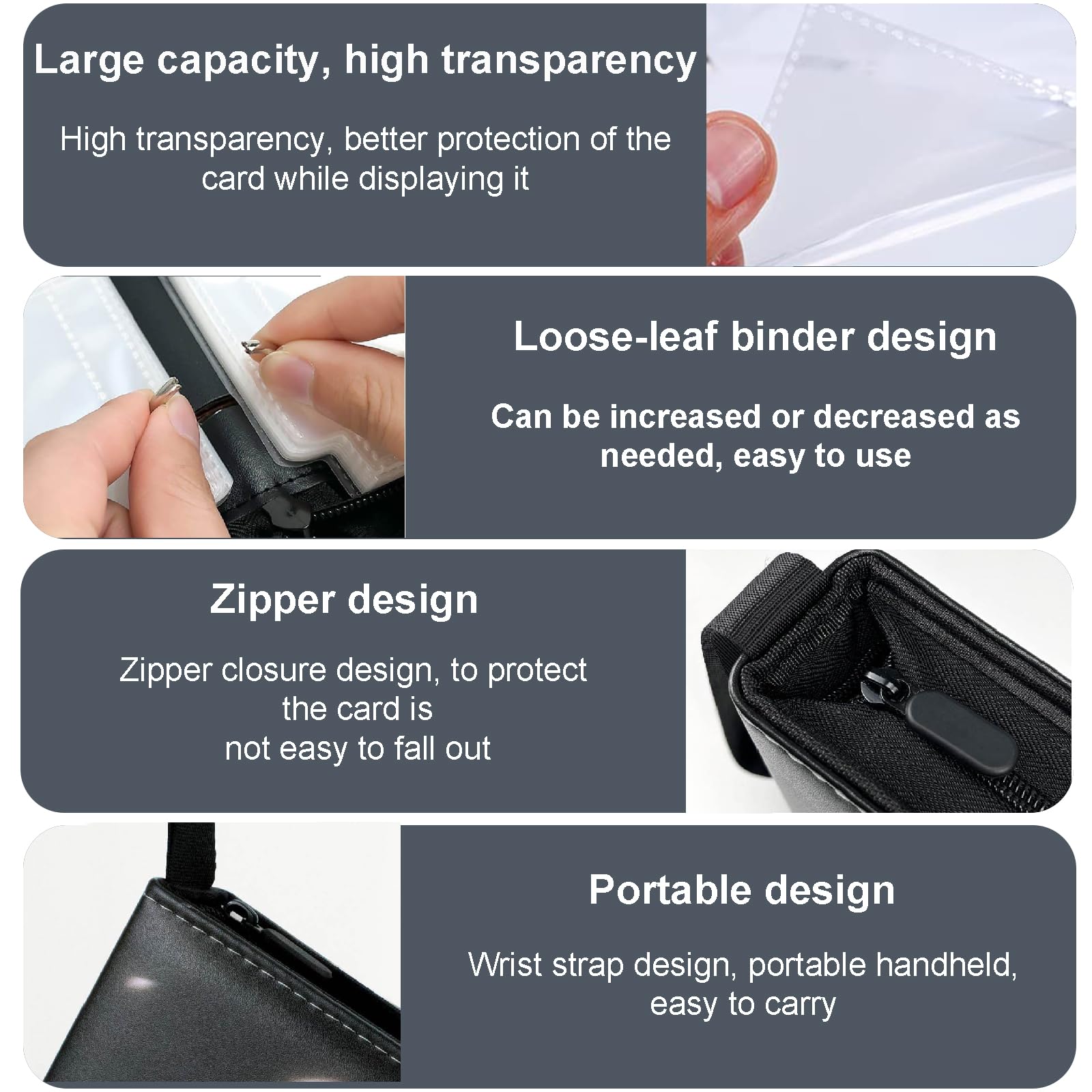 Football Binder,4 Card Binder,Card Album,Convenient Zip Binder,PU Leather Trading Card Binder for MTG Football Play Cards(400Pockets) - Image 3